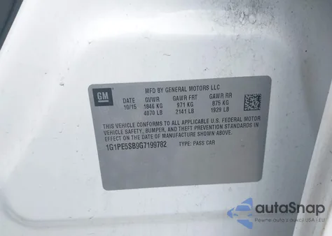 2016 Chevrolet Cruze Limited 1Lt Auto from USA, damaged, VIN 1G1PE5SB9G7199782